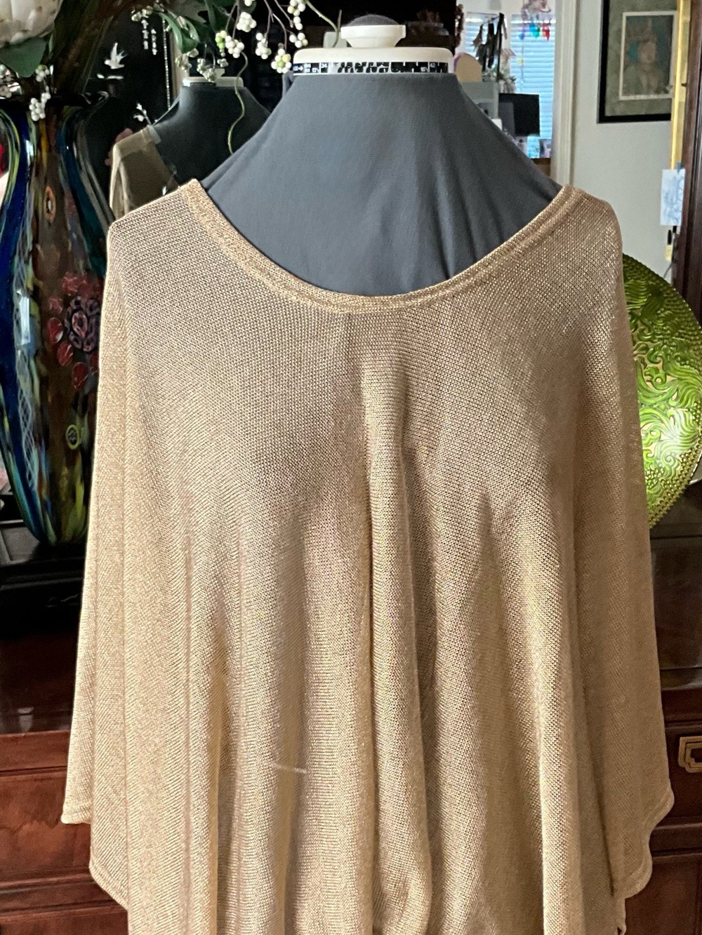 Sheer Metallic Gold Knit Cape